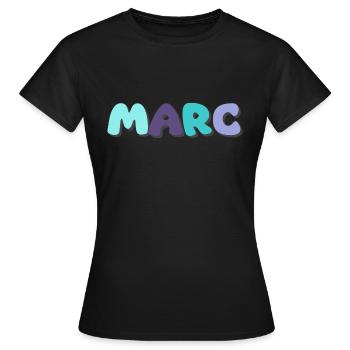 Nom - Marc - T-shirt Femme - noir - Devant - AI Model Female 172 dark (172cm)