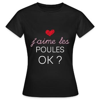 Les poules OK ? Cadeau Drôle Copine Maman - T-shirt Femme - noir - Devant - AI Model Female 172 dark (172cm)