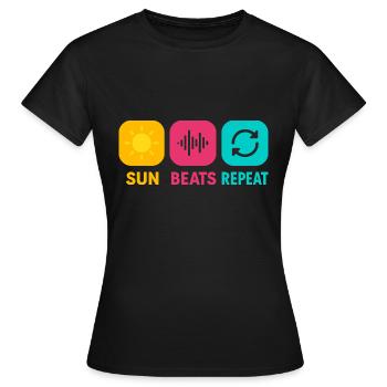Sun Beats Repeat – music festivals Festival summer - Women's T-Shirt - black - Front - AI Model Female 172 dark (172cm)