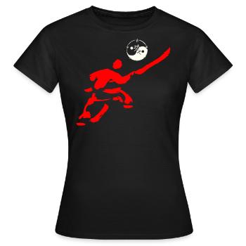 Figurine Shaolin avec hallebarde et Taijitu/Yin-Yang - T-shirt Femme - noir - Devant - AI Model Female 172 dark (172cm)