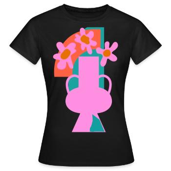 Collage de fleurs en pot - T-shirt Femme - noir - Devant - AI Model Female 172 dark (172cm)