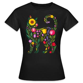 Women's Floral Cat Silhouette - Women's T-Shirt - black - Front - AI Model Female 172 dark (172cm)