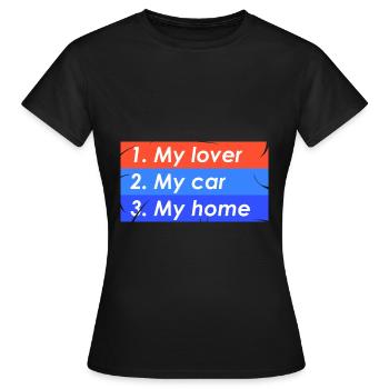 1. Mon amant 2. Voiture 3. Accueil - T-shirt Femme - noir - Devant - AI Model Female 172 dark (172cm)
