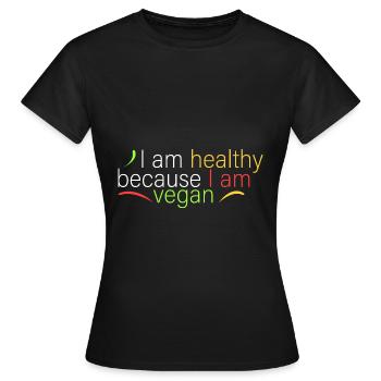 Je suis en bonne santé parce que je vis végétalien - T-shirt Femme - noir - Devant - AI Model Female 172 dark (172cm)