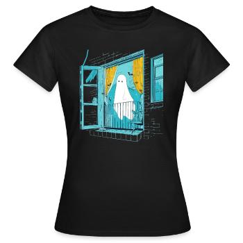 Spooky Ghost in the Window, Boo in the Window - Women's T-Shirt - black - Front - AI Model Female 172 dark (172cm)