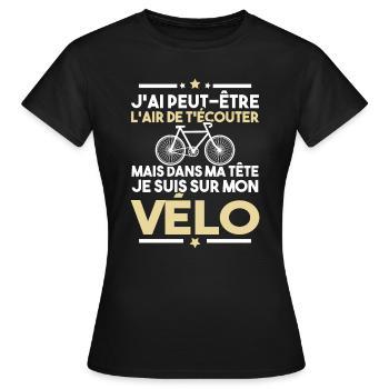 Dans ma tête je fais du vélo - humour vélo - T-shirt Femme - noir - Devant - AI Model Female 172 dark (172cm)
