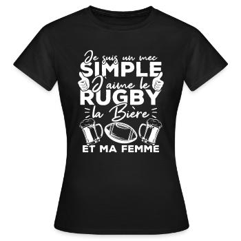 Mec simple j aime le rugby la bière et ma femme - T-shirt Femme - noir - Devant - AI Model Female 172 dark (172cm)