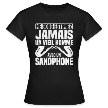 Un vieil homme avec un saxophone - T-shirt Femme - noir - Devant - AI Model Female 172 dark (172cm)
