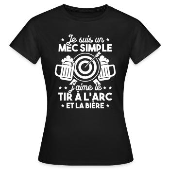 Un mec simple j'aime le tir à l'arc et la bière - T-shirt Femme - noir - Devant - AI Model Female 172 dark (172cm)
