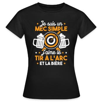 Un mec simple j'aime le tir à l'arc et la bière - T-shirt Femme - noir - Devant - AI Model Female 172 dark (172cm)