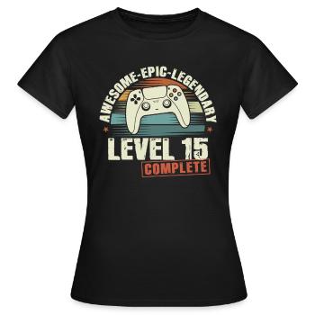 Level 15 Complete Geschenk zum 15. Geburtstag - Frauen T-Shirt - Schwarz - Vorne - AI Model Female 172 dark (172cm)