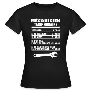 Mécanicien Tarif Horaire - T-shirt Femme - noir - Devant - AI Model Female 172 dark (172cm)