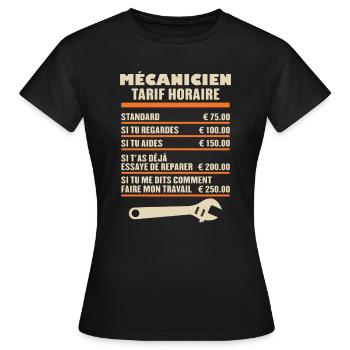 Mécanicien Tarif Horaire - T-shirt Femme - noir - Devant - AI Model Female 172 dark (172cm)