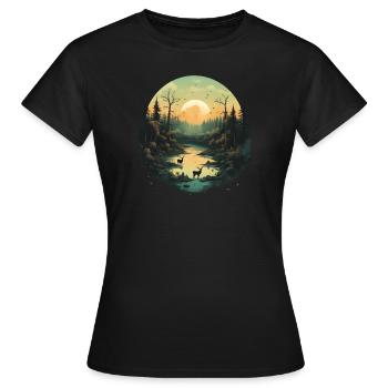 Nature, Soleil, Animal, Environnement, Eau, Rivière, Arbre, Plantes - T-shirt Femme - noir - Devant - AI Model Female 172 dark (172cm)