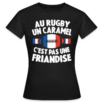 Au Rugby Un Caramel C'est Pas Une Friandise Cadeau - T-shirt Femme - noir - Devant - AI Model Female 172 dark (172cm)