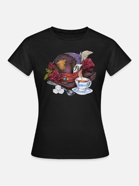 Alice im Wunderland Verrückte Hutmacher Teetasse - Frauen T-Shirt - Schwarz