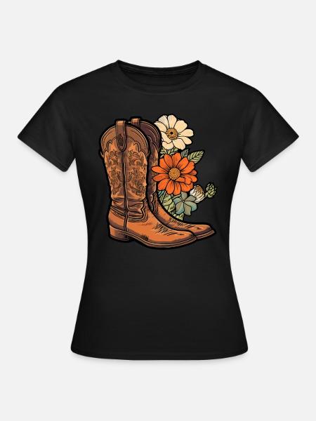 Cowboy støvler blomster - T-skjorte for kvinner - svart