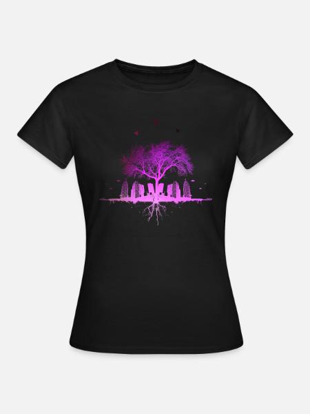 violet city / nature city tree wood birds - Women's T-Shirt - black