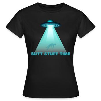 Funny UFO Abduction Human Experiments - Frauen T-Shirt - Schwarz - Vorne - AI Model Female 172 dark (172cm)