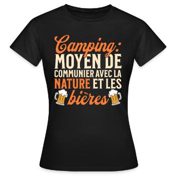 Humour Camping Nature Et Bières - T-shirt Femme - noir - Devant - AI Model Female 172 dark (172cm)