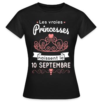 Anniversaire - Princesses naissent le 10 Septembre - T-shirt Femme - noir - Devant - AI Model Female 172 dark (172cm)