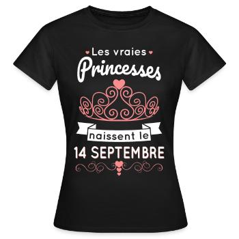 Anniversaire - Princesses naissent le 14 Septembre - T-shirt Femme - noir - Devant - AI Model Female 172 dark (172cm)
