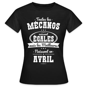 Mécanos égales meilleures naissent en Avril - T-shirt Femme - noir - Devant - AI Model Female 172 dark (172cm)