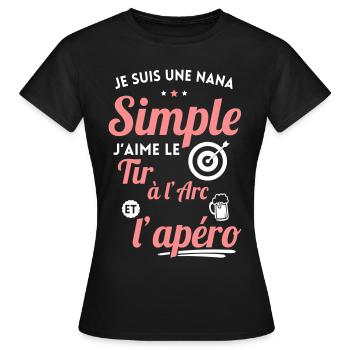 Nana simple j'aime le tir à l'arc et l'apéro - T-shirt Femme - noir - Devant - AI Model Female 172 dark (172cm)