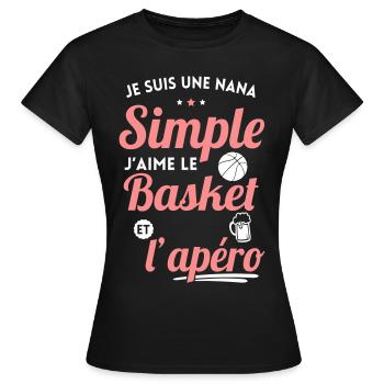Nana simple aime le basket et l'apéro - T-shirt Femme - noir - Devant - AI Model Female 172 dark (172cm)
