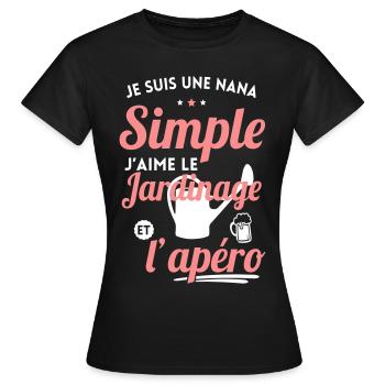 Nana simple j'aime le jardinage et l'apéro - T-shirt Femme - noir - Devant - AI Model Female 172 dark (172cm)