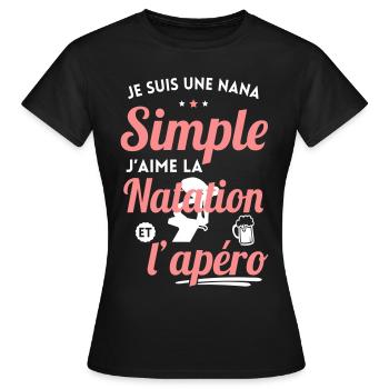 Nana simple j'aime la natation et l'apero - T-shirt Femme - noir - Devant - AI Model Female 172 dark (172cm)