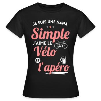 Je suis une nana simple j'aime le vélo et l'apéro - T-shirt Femme - noir - Devant - AI Model Female 172 dark (172cm)