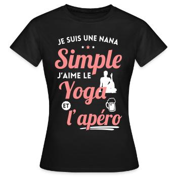 Je suis une femme simple j'aime le yoga et l'apéro - T-shirt Femme - noir - Devant - AI Model Female 172 dark (172cm)