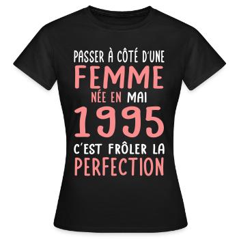 Anniversaire 30 ans - Née en Mai 1995 - T-shirt Femme - noir - Devant - AI Model Female 172 dark (172cm)