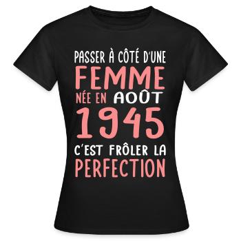 80° compleanno - Nato nell'agosto del 1945 - Maglietta da donna - nero - Fronte - AI Model Female 172 dark (172cm)