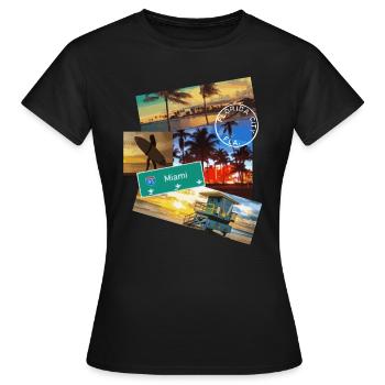 Miami Florida Plakat Reise Strand Surf T-Shirt - Frauen T-Shirt - Schwarz - Vorne - AI Model Female 172 dark (172cm)