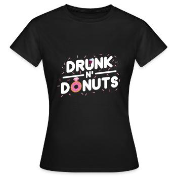 Funny JGA Bride Party T-Shirt - Drunk N Donuts - Women's T-Shirt - black - Front - AI Model Female 172 dark (172cm)