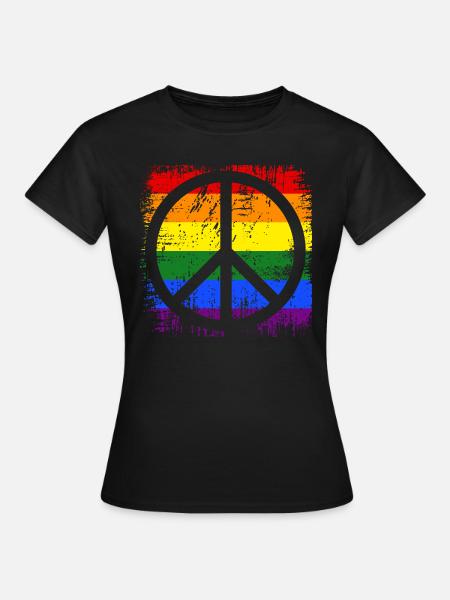 Peacezeichen Regenbogen - Frauen T-Shirt - Schwarz
