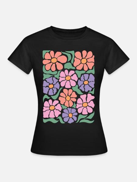 Boho Flora Blumen - Frauen T-Shirt - Schwarz