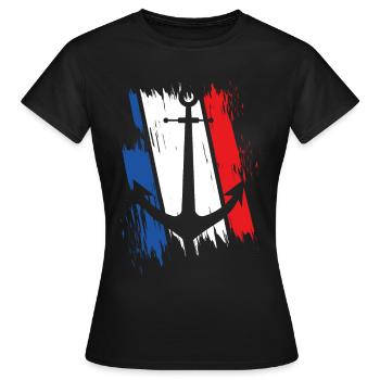 Ancre coups de pinceau motif maritime de l'Allemagne du Nord - T-shirt Femme - noir - Devant - AI Model Female 172 dark (172cm)