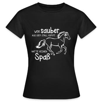 Pferde Spruch leben Glück sauber Spaß - Frauen T-Shirt - Schwarz - Vorne - AI Model Female 172 dark (172cm)