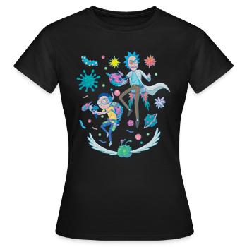 Rick And Morty Fight in Space - Dame-T-shirt - sort - Foran - AI Model Female 172 dark (172cm)