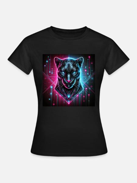 Cyberpunk Panther – Neon Stil - Frauen T-Shirt - Schwarz