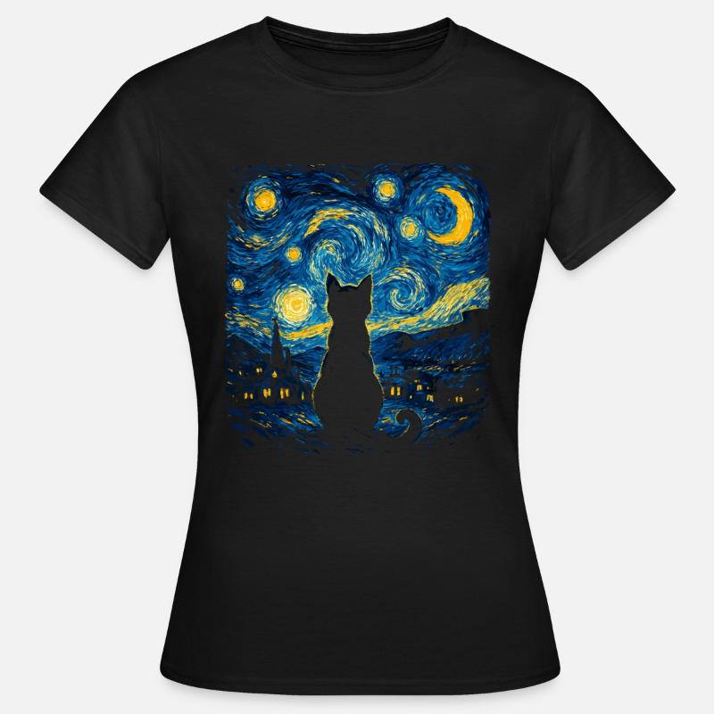 Gatto Silhouette Notte Stellata - Maglietta da donna - nero