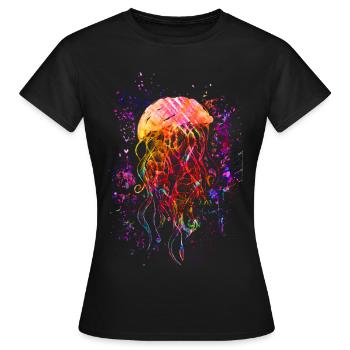 Cthulhu - Qualle - Nebula - Bunte Kunst - Medusa - Frauen T-Shirt - Schwarz - Vorne - AI Model Female 172 dark (172cm)