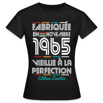 Anniversaire 60 ans - Fabriquée en Novembre 1965 - T-shirt Femme - noir - Devant - AI Model Female 172 dark (172cm)