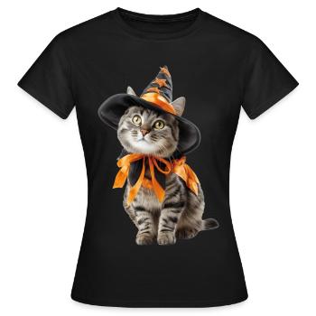 Déguisement de sorcier sorcier chat Halloween - T-shirt Femme - noir - Devant - AI Model Female 172 dark (172cm)