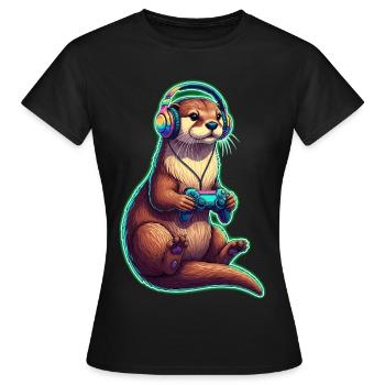 Otter Lustige Videospiele - Frauen T-Shirt - Schwarz - Vorne - AI Model Female 172 dark (172cm)