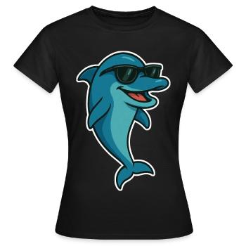 Delfin mit Sonnebrille - Frauen T-Shirt - Schwarz - Vorne - AI Model Female 172 dark (172cm)