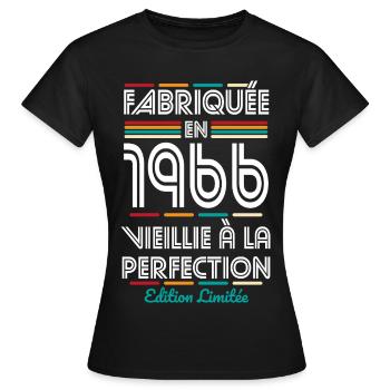 1966 – Hergestellt – Perfekt gereift - Frauen T-Shirt - Schwarz - Vorne - AI Model Female 172 dark (172cm)